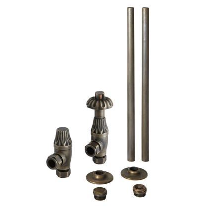 Milano Windsor - Antique Style Thermostatic Angled Radiator Valve and Pipe Set - Brass