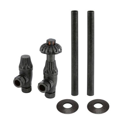 Milano Windsor - Thermostatic Antique Style Angled Radiator Valve and Pipe Set - Pewter