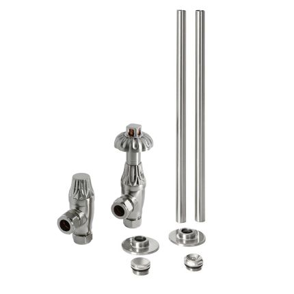 Milano Windsor - Antique Style Thermostatic Angled Radiator Valve and Pipe Set - Satin Nickel
