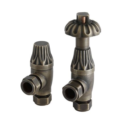 Milano Windsor - Antique Style Brass Thermostatic Angled Radiator Valves (Pair)