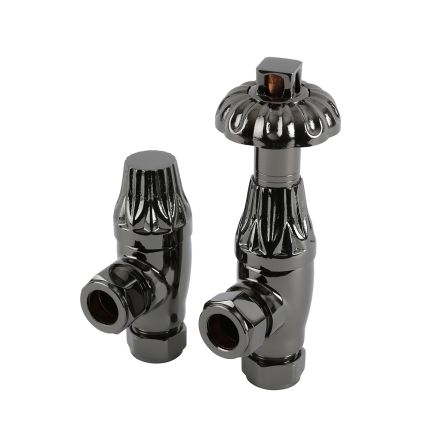 Milano Windsor - Black Nickel Thermostatic Antique Style Angled Radiator Valves (Pair)