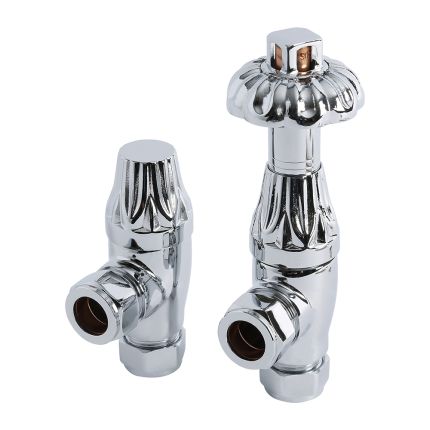 Milano Windsor - Antique Style Chrome Thermostatic Angled Radiator Valves (Pair)
