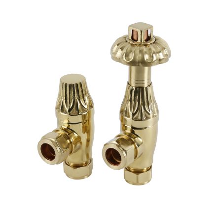 Milano Windsor - Polished Brass Thermostatic Antique Style Angled Radiator Valves (Pair)