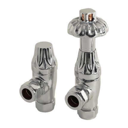 Milano Windsor - Antique Style Satin Polished Thermostatic Angled Radiator Valves (Pair)