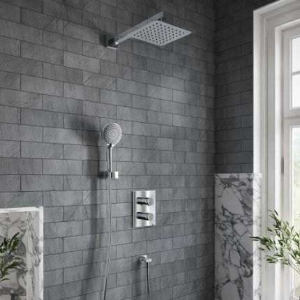Villeroy & Boch Universal - Thermostatic Shower System with 250mm Square Shower Head and Hand Shower (2 Outlet) - Chrome