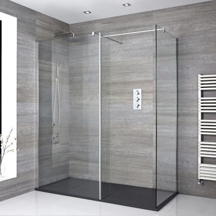 Milano Portland - Chrome Corner Walk-In Shower Enclosure with Slate Tray - Choice of Size and Hinged Return Panel Option
