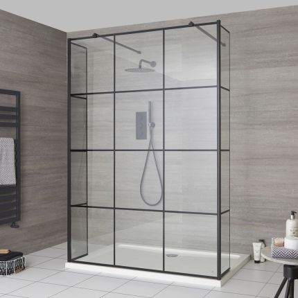 Milano Barq - Open Walk-Through Shower Enclosure with Tray - Choice of Sizes and Hinged Return Panel Option
