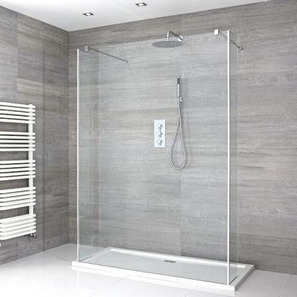 Milano Portland - Chrome Open Walk-Through Shower Enclosure with Tray - Choice of Size and Hinged Return Panel Option