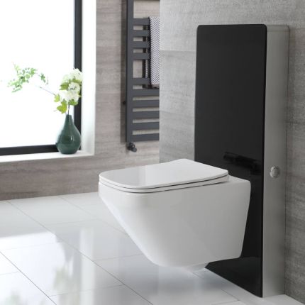 Milano Arca - Black 500mm Compact WC Unit with Farington Rimless Toilet