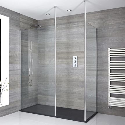 Milano Alto - Chrome Corner Walk-In Shower Enclosure with Slate Tray - Choice of Size