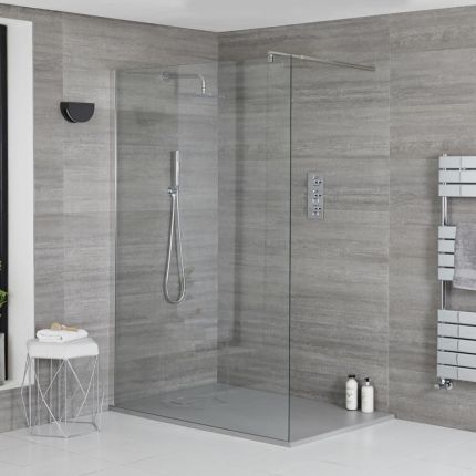 Milano Portland - Chrome Walk-In Shower Enclosure with Slate Tray - Choice of Size