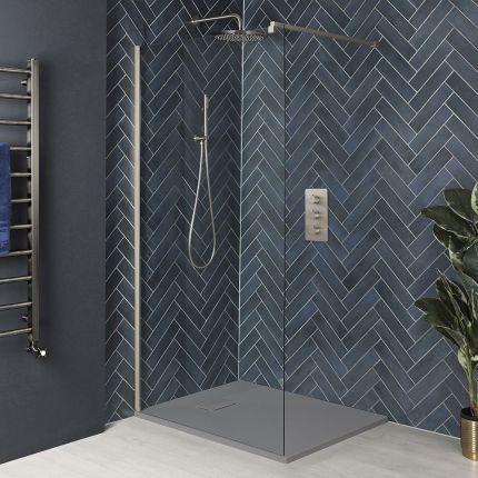 Milano Hunston - Brushed Nickel Walk-In Shower Enclosure with Slate Effect Tray - Choice of Sizes
