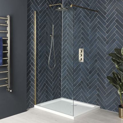 Milano Monet - Antique Brass Walk-In Shower Enclosure with White Tray - Choice of Sizes