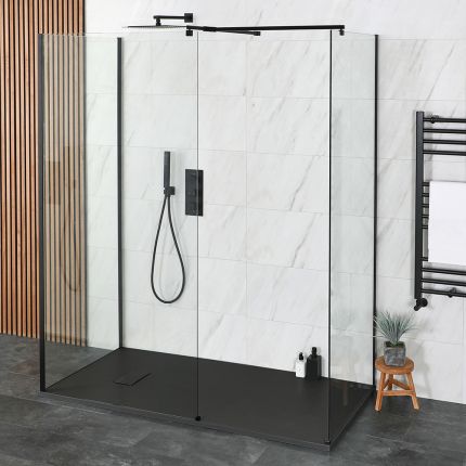 Milano Nero - 3 Sided Walk-In Shower Enclosure with Slate Tray - Choice of Sizes