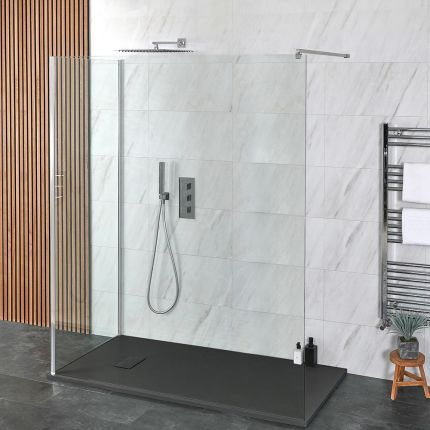 Milano Portland - Chrome 2 Sided Walk-In Shower Enclosure with Slate Tray - Choice of Size