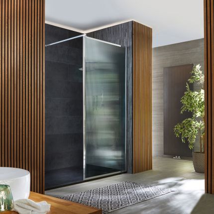 Milano Florence - Fluted Glass Chrome Framed Walk-In Shower Enclosure with Slate Tray - Choice of Sizes