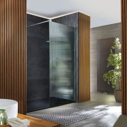 Milano Florence - Fluted Glass Chrome Walk-In Shower Enclosure with Slate Tray - Choice of Sizes