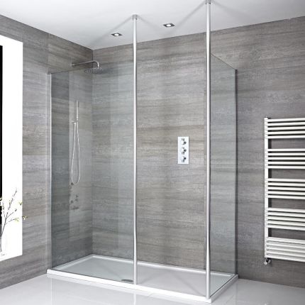 Milano Alto - Chrome Corner Walk-In Shower Enclosure with Tray - Choice of Size