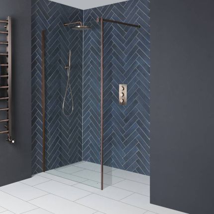 Milano Eris - 1950mm Wet Room Screen - Copper - Choice of Sizes and Hinged Return Panel