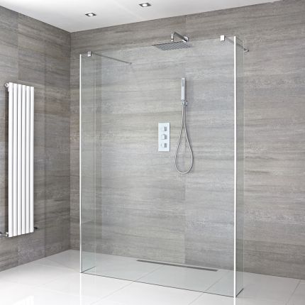 Milano Portland - Open Walk-Through Wet Room Shower with Hinged Return Panels - Choice of Glass Size & Drain