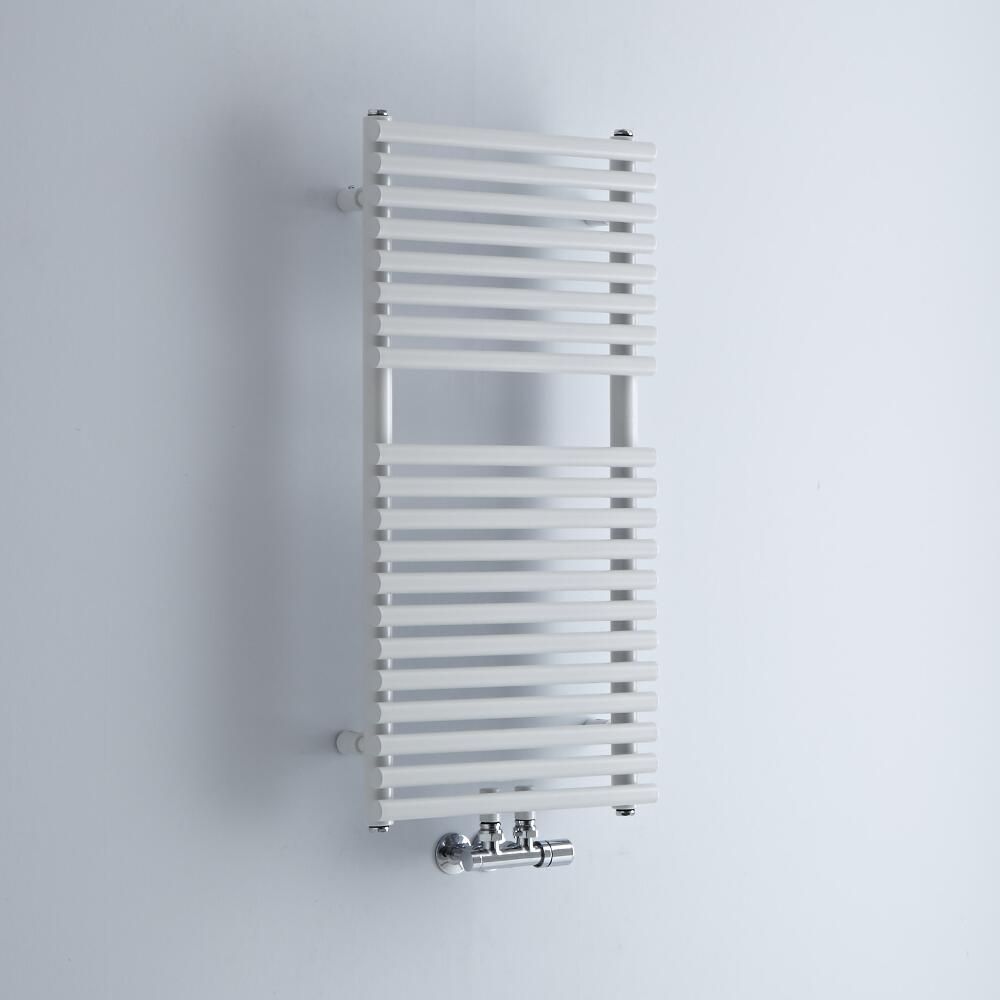 Milano Via - White Central Connection Bar on Bar Heated Towel Rail - 835mm x 400mm