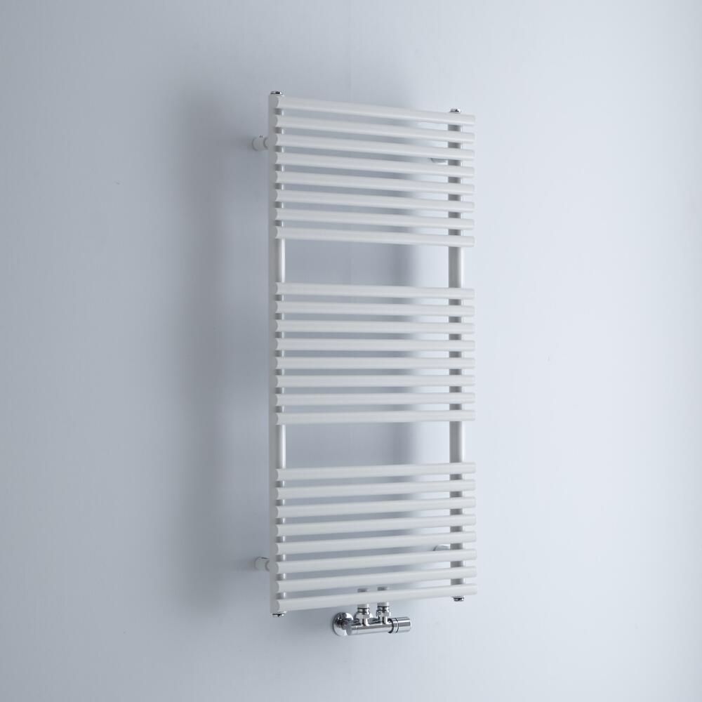 Milano Via - White Central Connection Bar on Bar Heated Towel Rail - 1065mm x 500mm