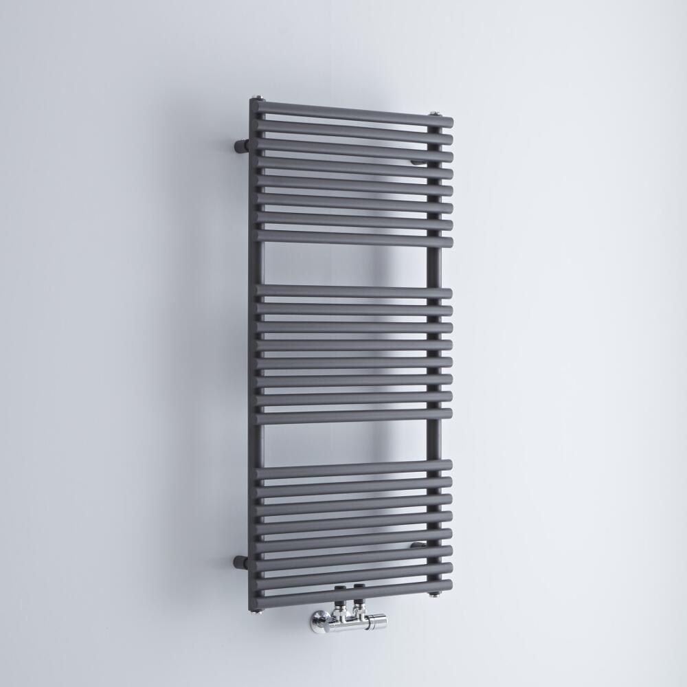 Milano Via - Anthracite Central Connection Bar on Bar Heated Towel Rail - 1065mm x 500mm