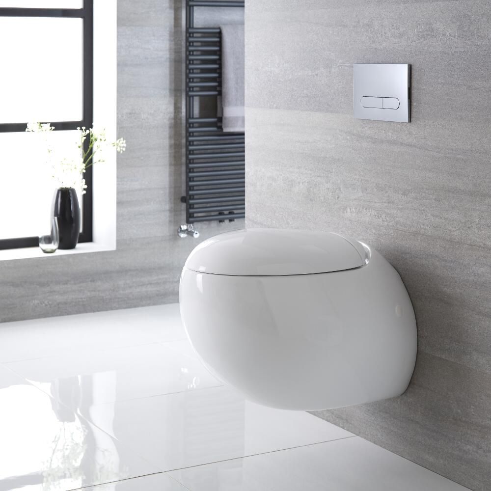 Milano Mellor - White Modern Round Wall Hung Toilet with Soft Close Seat