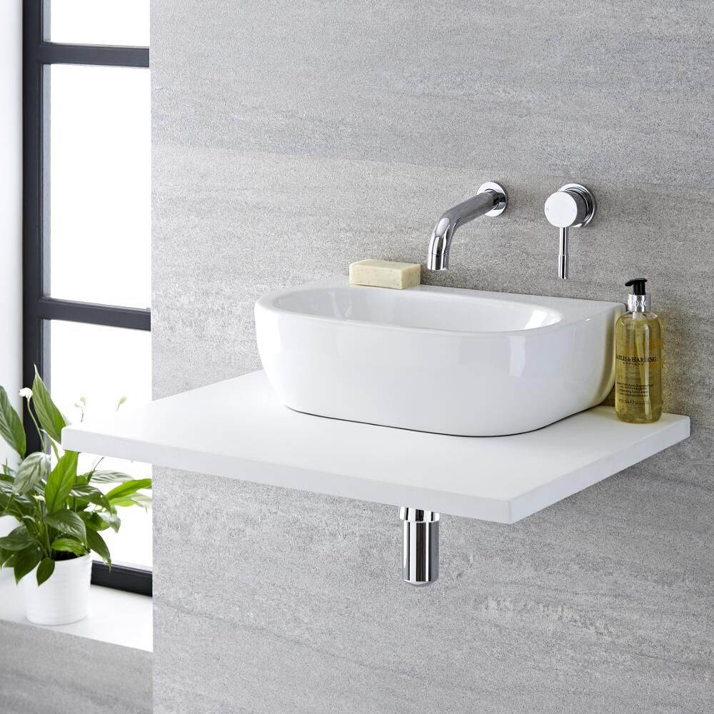 Milano Mellor - White Modern Oval Countertop Basin - 420mm x 290mm (No Tap-Holes)