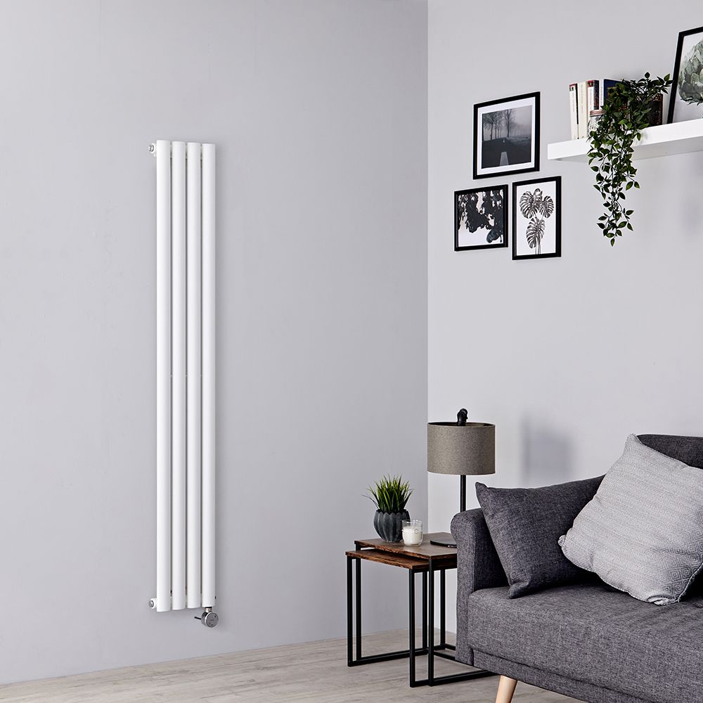 Milano Aruba Slim Electric - White Vertical Designer Radiator - 1600mm x 236mm (Single Panel) - with Bluetooth Thermostat