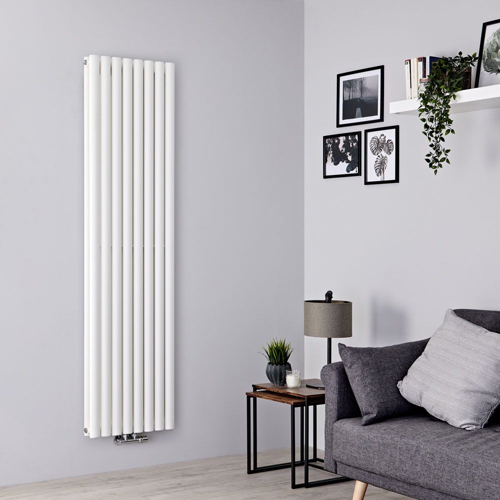 Milano Aruba Flow - White Vertical Middle Connection Designer Radiator - 1600mm x 472mm (Double Panel)