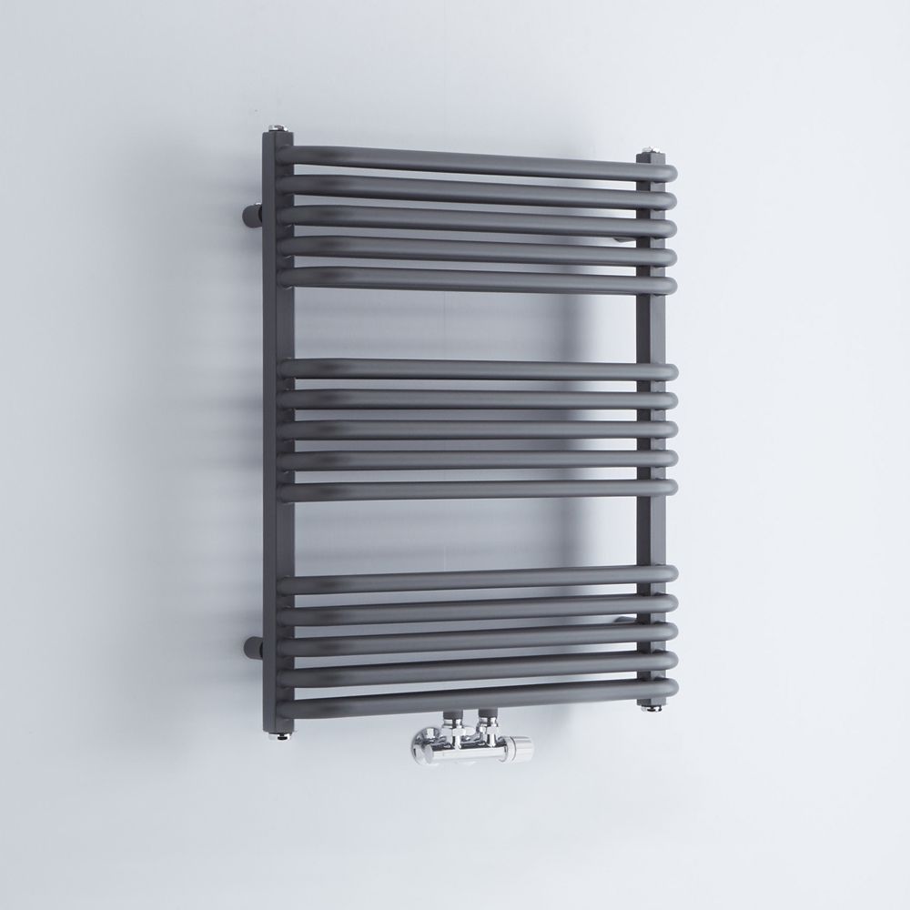 Milano Bow - Anthracite D-Bar Central Connection Heated Towel Rail - 736mm x 600mm