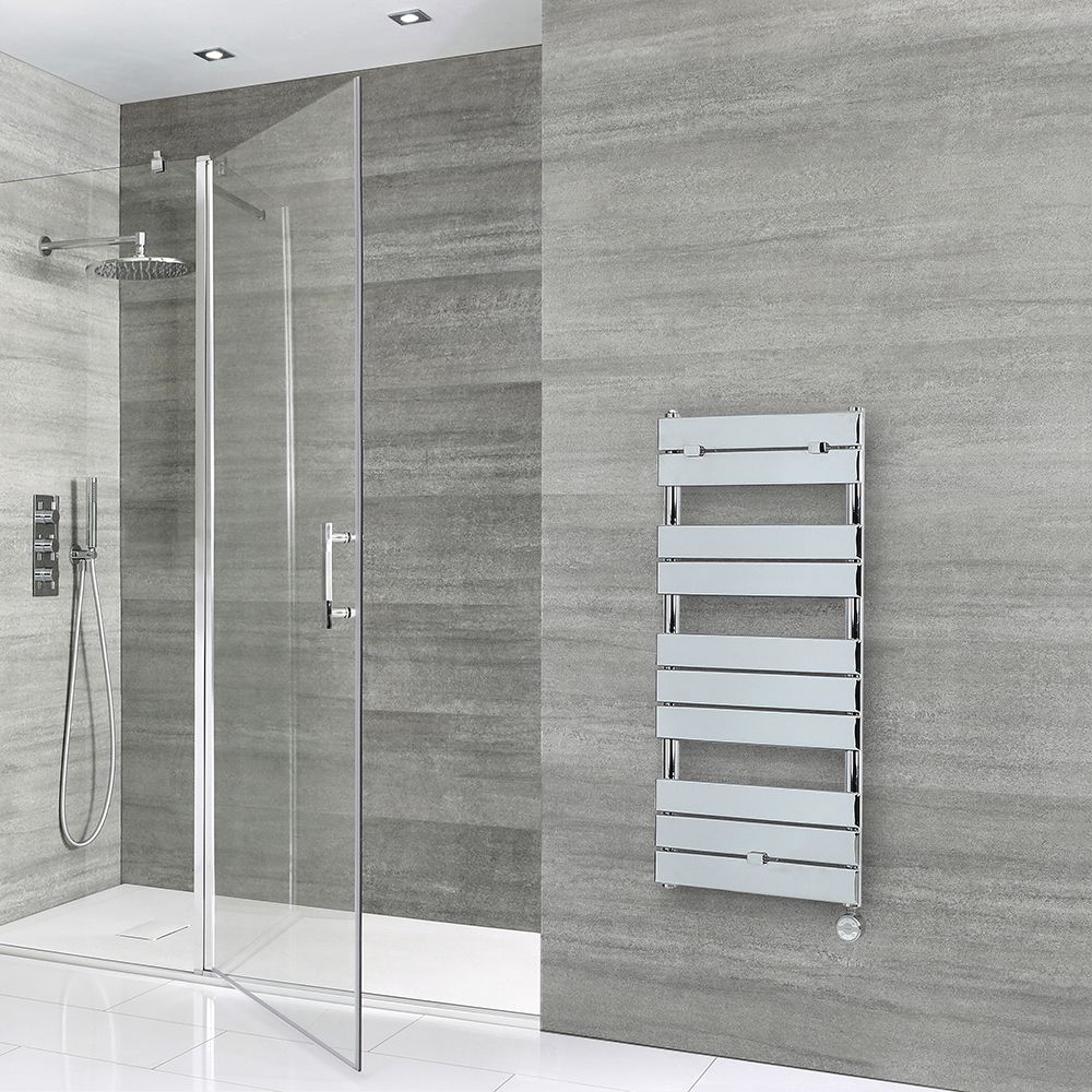 Milano Lustro Electric - Chrome Flat Panel Designer Heated Towel Rail - 1000mm x 450mm