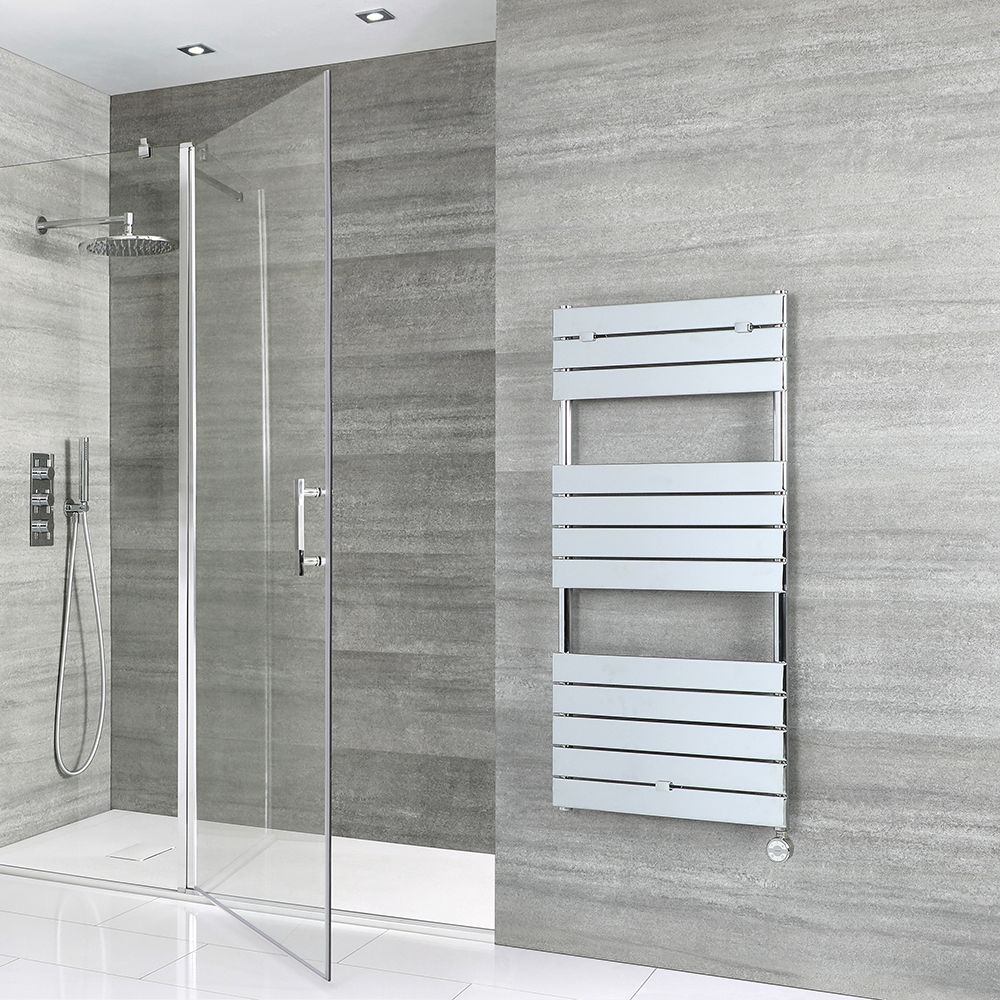 Milano Lustro Electric - Chrome Flat Panel Designer Heated Towel Rail - 1213mm x 600mm