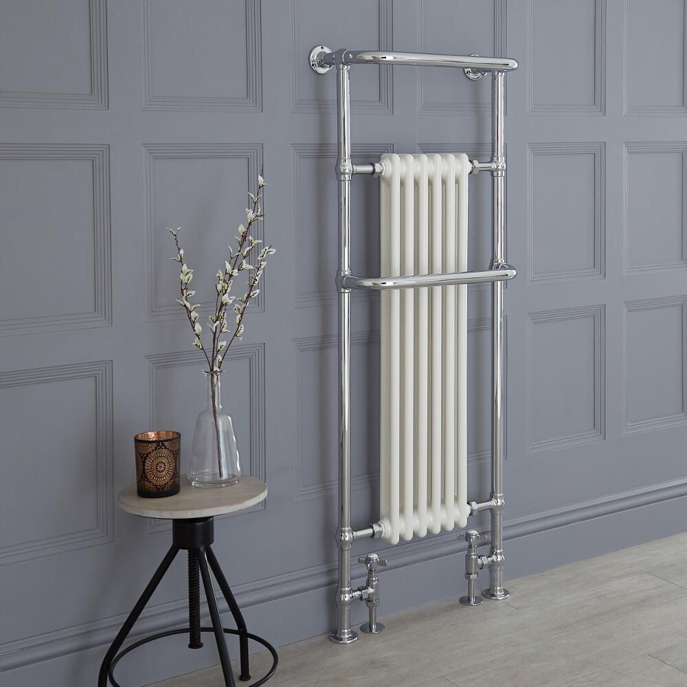 Milano Elizabeth - Chrome and White Traditional Heated Towel Rail - 1500mm x 575mm