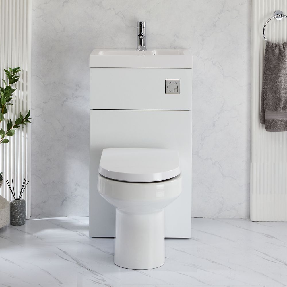 Milano Lurus - White Modern Ballam Toilet and Basin Unit Combination - 500mm x 890mm