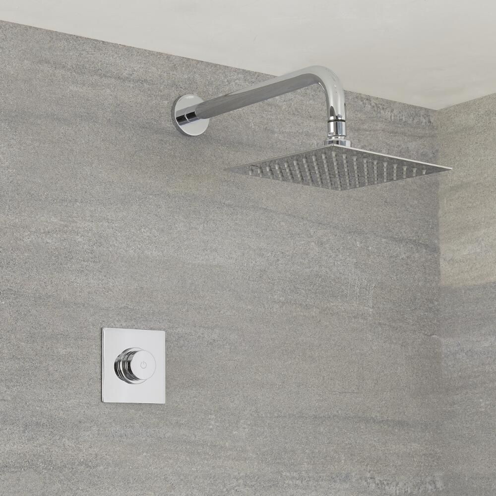 Milano Vis - Chrome Modern One Outlet Digital Thermostatic Shower with Square Wall Mounted Shower Head (1 Outlet)