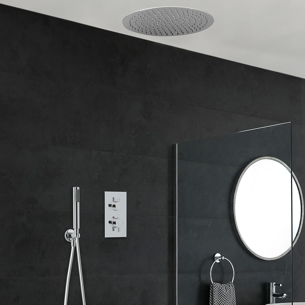 Milano Mirage - Chrome Thermostatic Shower with Diverter, Hand Shower and Recessed Shower Head (2 Outlet)