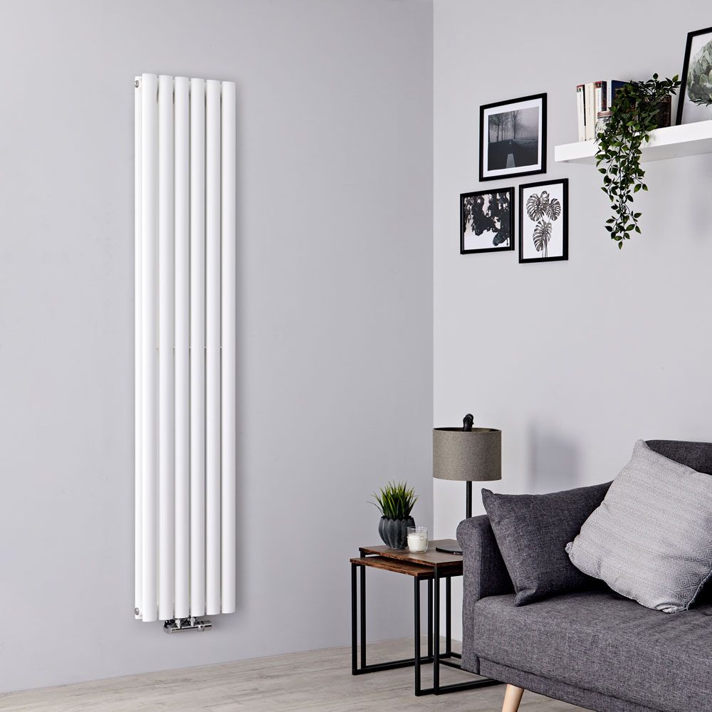 Milano Aruba Flow - White Vertical Middle Connection Designer Radiator - 1780mm x 354mm (Double Panel)
