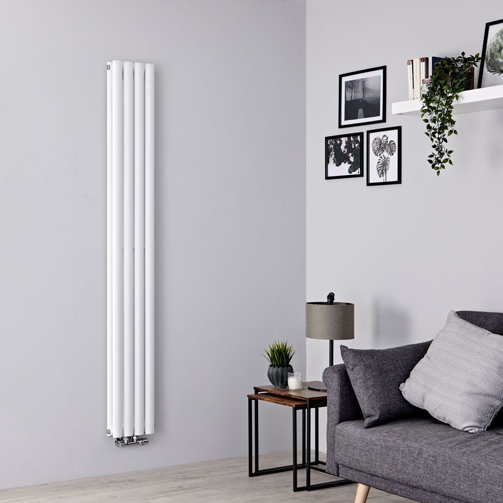 Milano Aruba Flow - White Vertical Middle Connection Designer Radiator - 1780mm x 236mm (Double Panel)