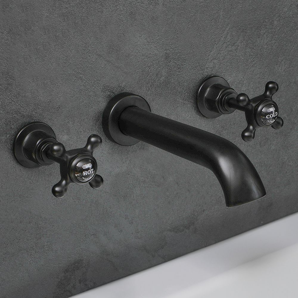 Milano Elizabeth - Traditional Wall Mounted 3 Mixer Tap-Hole Crosshead Bath Filler Mixer Tap - Black