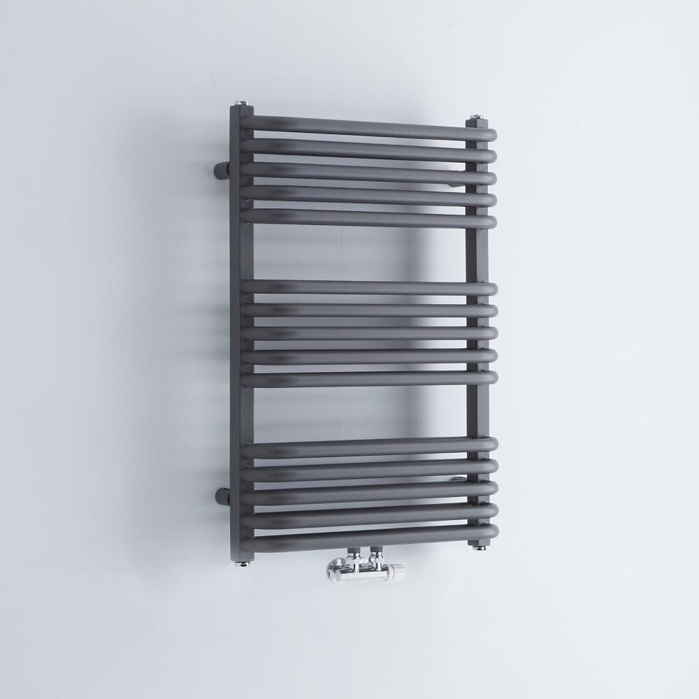 Milano Bow - Anthracite D-Bar Central Connection Heated Towel Rail - 736mm x 500mm