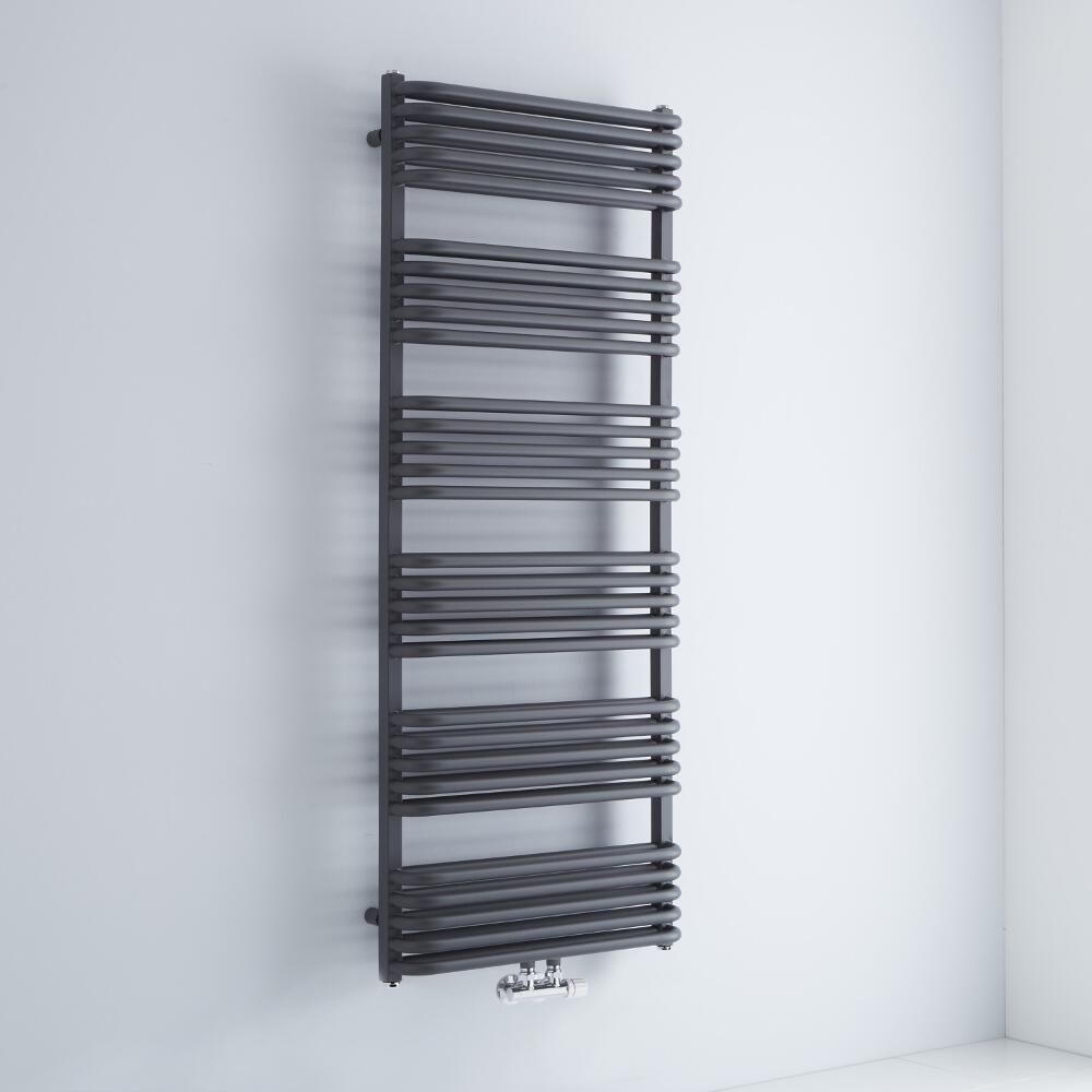 Milano Bow - Anthracite D-Bar Central Connection Heated Towel Rail - 1533mm x 600mm