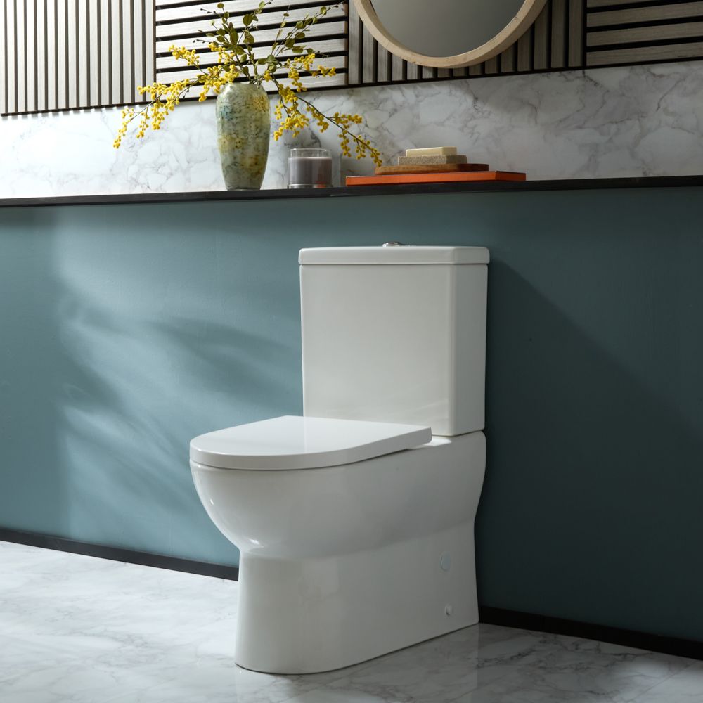 Milano Hatfield - Modern Round Close Coupled Toilet with Soft Close Seat - Choice of Flush Button Finish