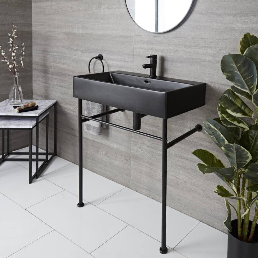 750x420 Ceramic Basin with Washstand - Black