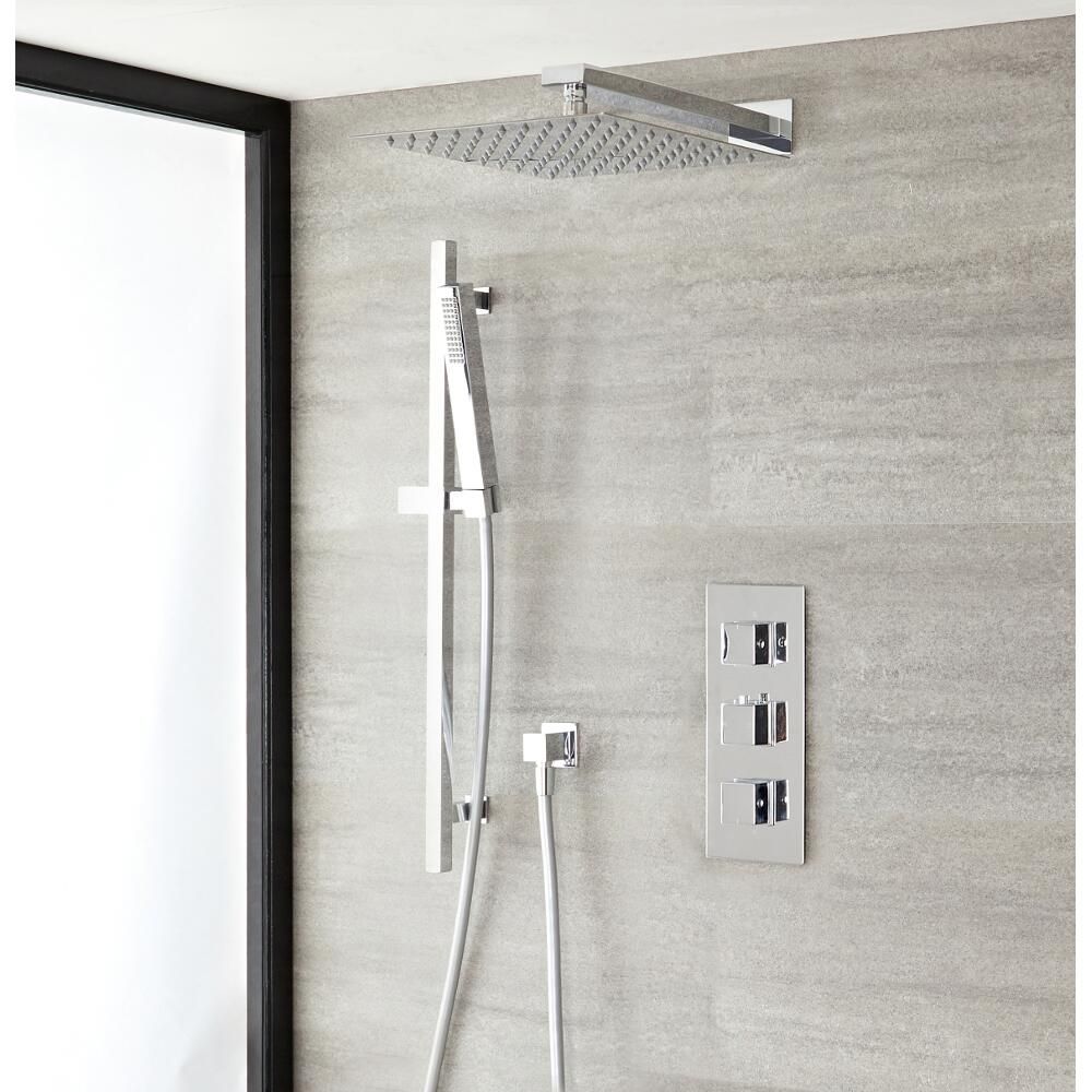 Milano Arvo - Chrome Thermostatic Shower with 300mm Shower Head, Hand Shower and Riser Rail (2 Outlet)