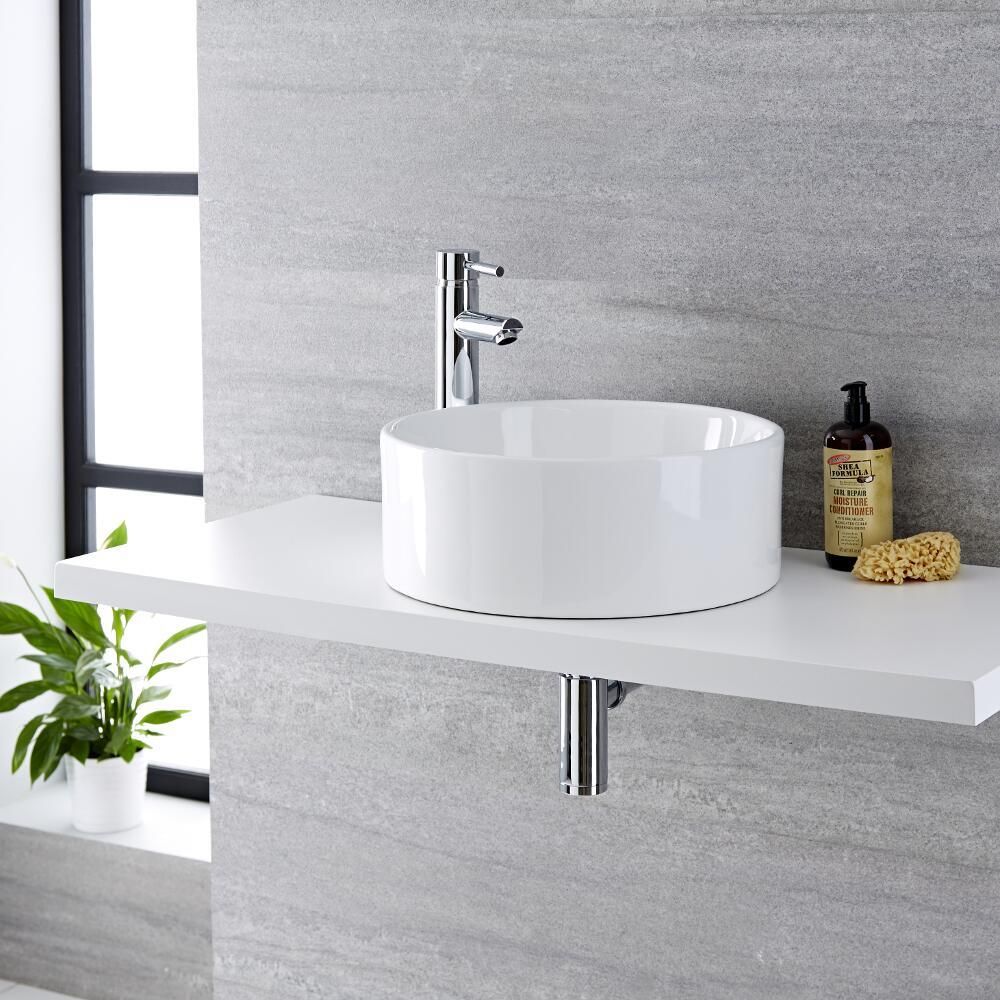 Milano Ballam - White Modern Round Countertop Basin - 400mm x 400mm (No Tap-Holes)