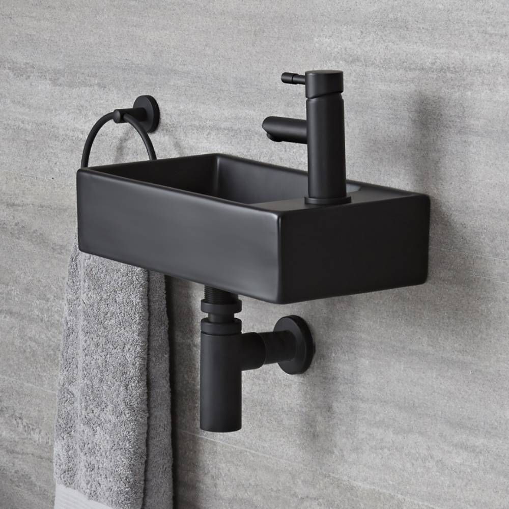 Milano Nero - Black Modern Rectangular Wall Hung Basin - 400mm x 220mm (1 Tap-Hole)