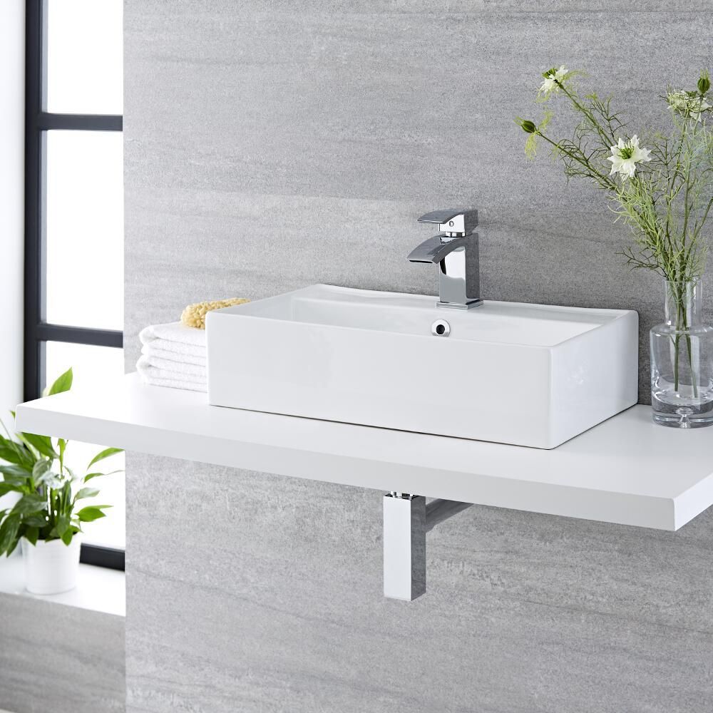 Milano Dalton - White Modern Rectangular Countertop Basin - 550mm x 310mm (1 Tap-Hole)