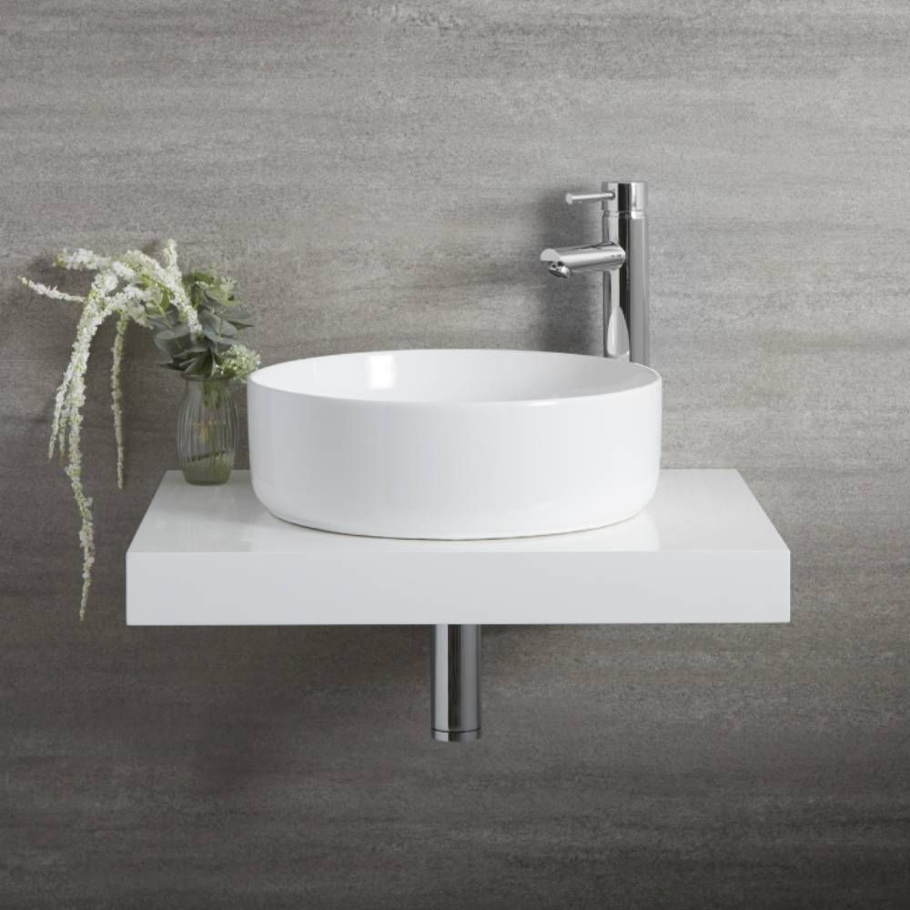 Milano Art - White Modern Round Countertop Basin - 395mm (No Tap-Holes)